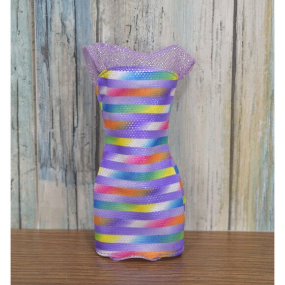 Barbie Bead Blast Doll Clothes Dress Rainbow Stripe Shimmer Purple Strapless - Picture 1 of 7